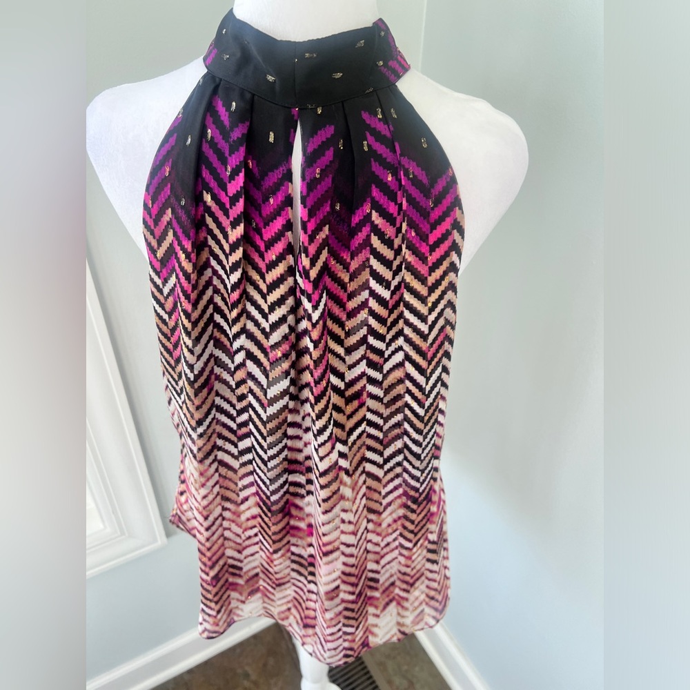 White House Black Market Black and Pink Chevron Blouse
